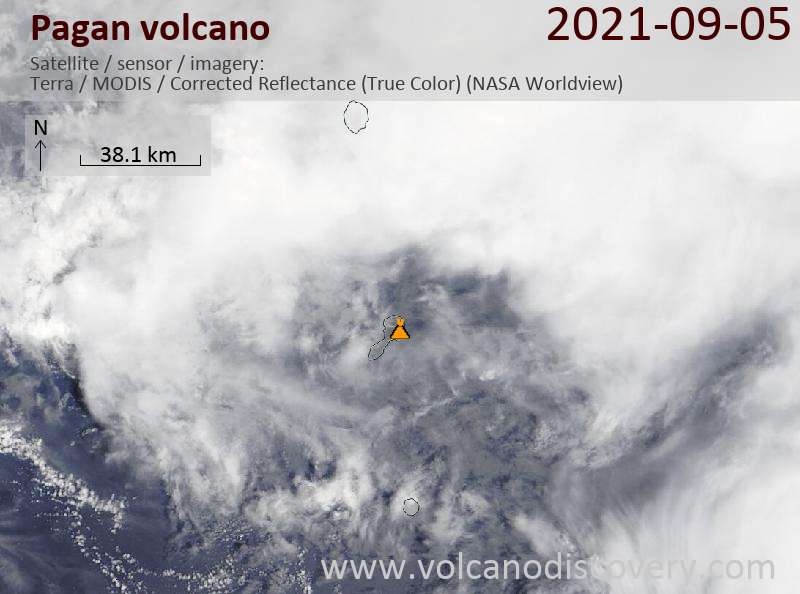 Satellitenbild des Pagan Vulkans am  6 Sep 2021