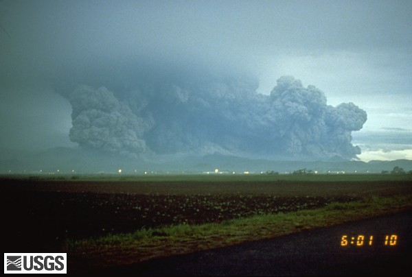 View to west from Clark Air Base of Pinatubo's lateral blast cloud of eruption of 5:55 am. U.S. Geological Survey Photograph taken on June 15, 1991, by Richard P. Hoblitt.