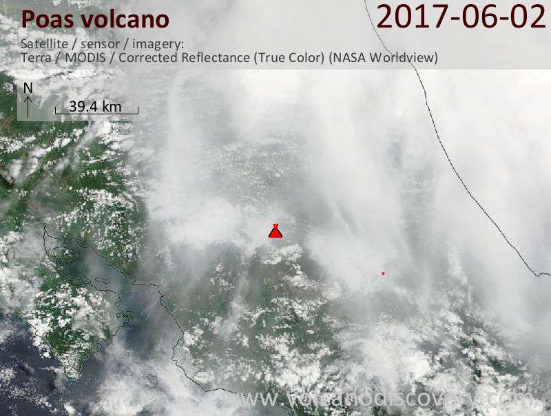 Satellite image of Poas volcano on  2 Jun 2017