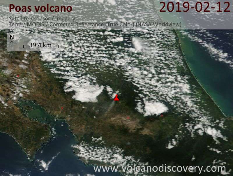 Satellite image of Poas volcano on 12 Feb 2019