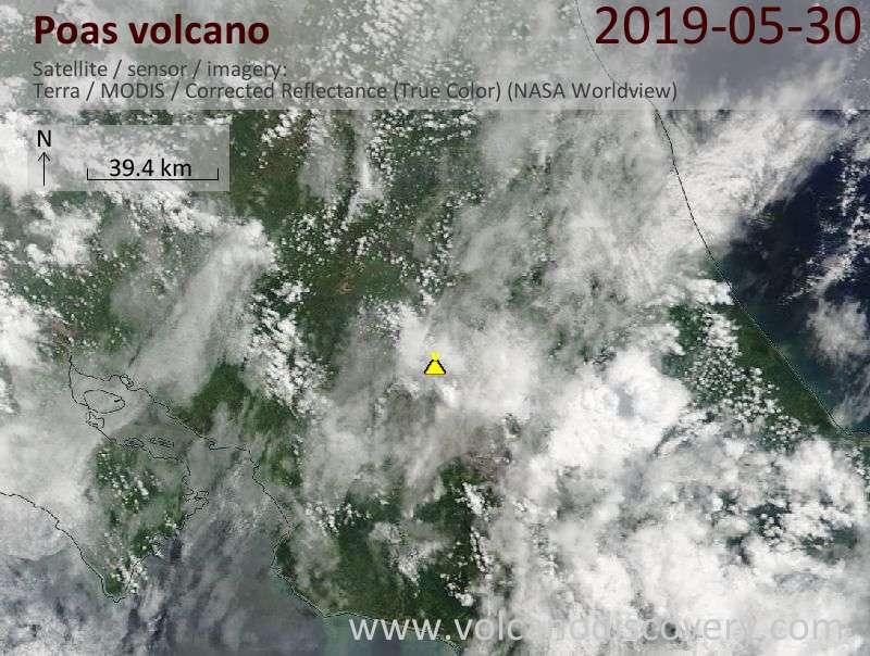 Satellite image of Poas volcano on 30 May 2019