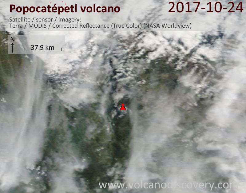 Satellite image of Popocatépetl volcano on 24 Oct 2017