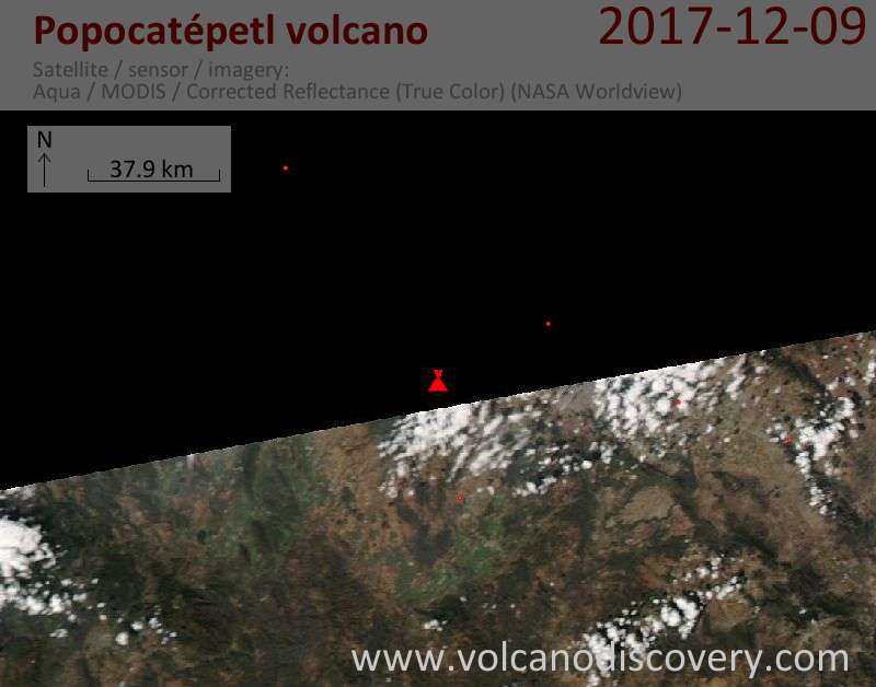 Satellite image of Popocatépetl volcano on  9 Dec 2017