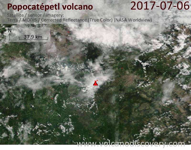 Satellite image of Popocatépetl volcano on  7 Jul 2017
