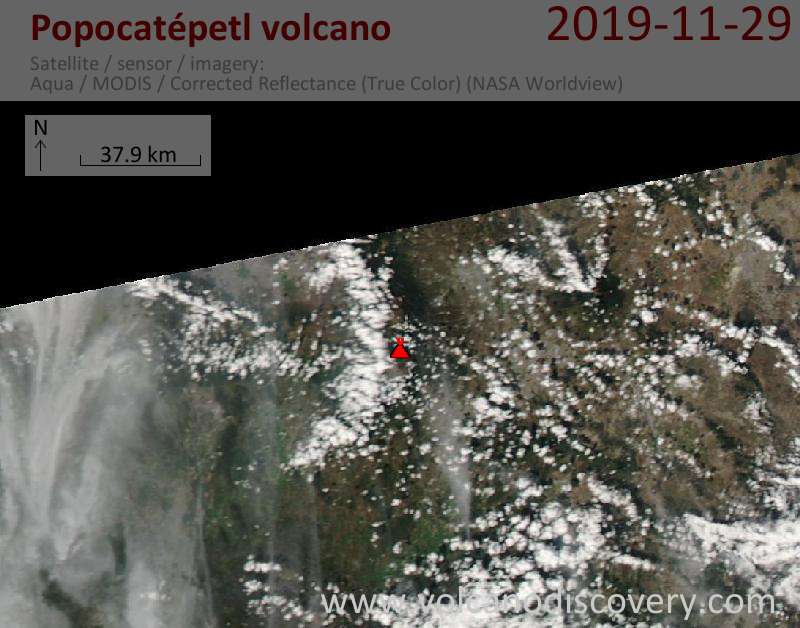 Satellite image of Popocatépetl volcano on 30 Nov 2019