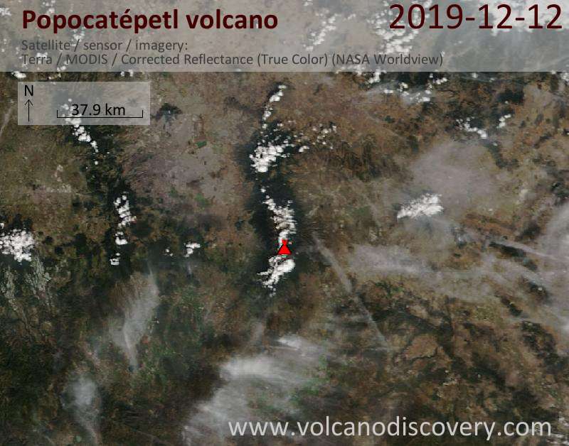Satellite image of Popocatépetl volcano on 12 Dec 2019