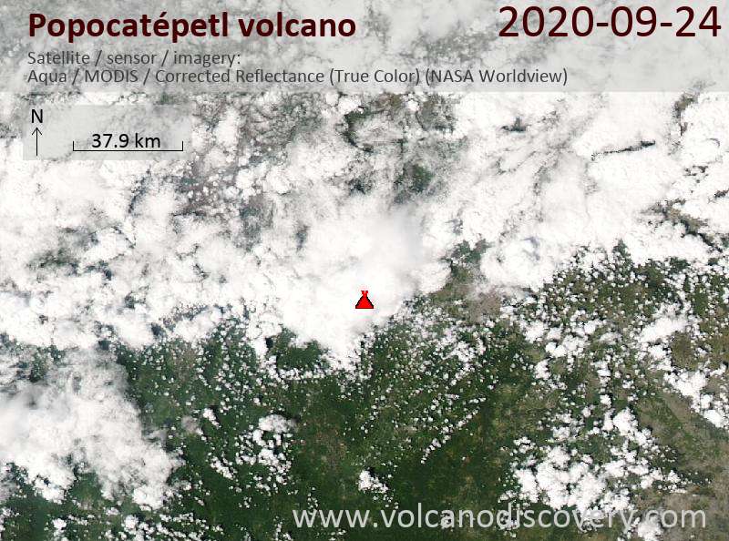 Satellite image of Popocatépetl volcano on 25 Sep 2020
