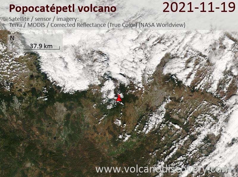 Satellitenbild des Popocatépetl Vulkans am 20 Nov 2021