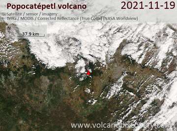 Satellite image of Popocatépetl volcano on 20 Nov 2021