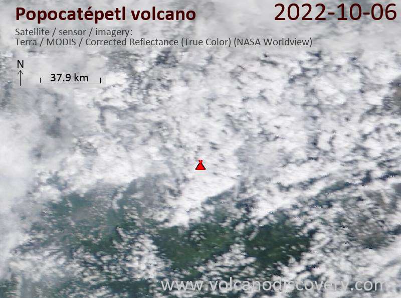 Satellite image of Popocatépetl volcano on  7 Oct 2022