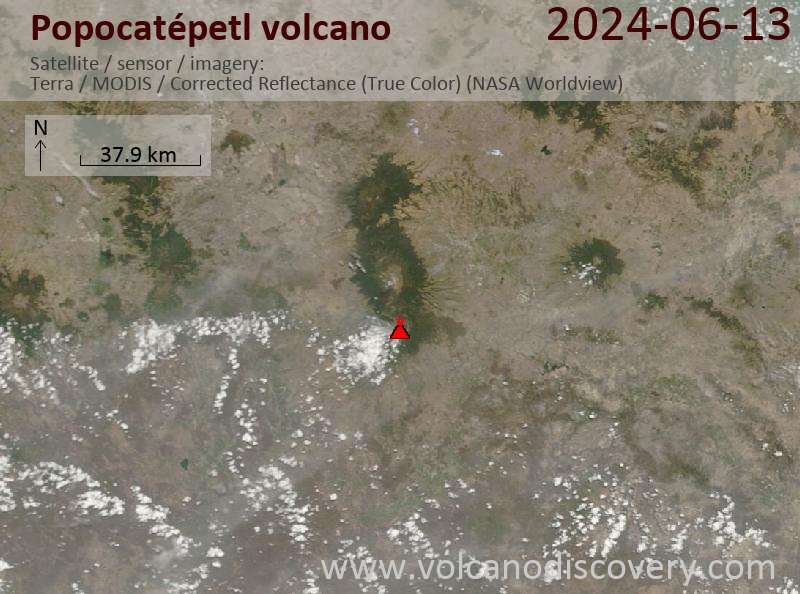 Satellite image of Popocatépetl volcano on 13 Jun 2024