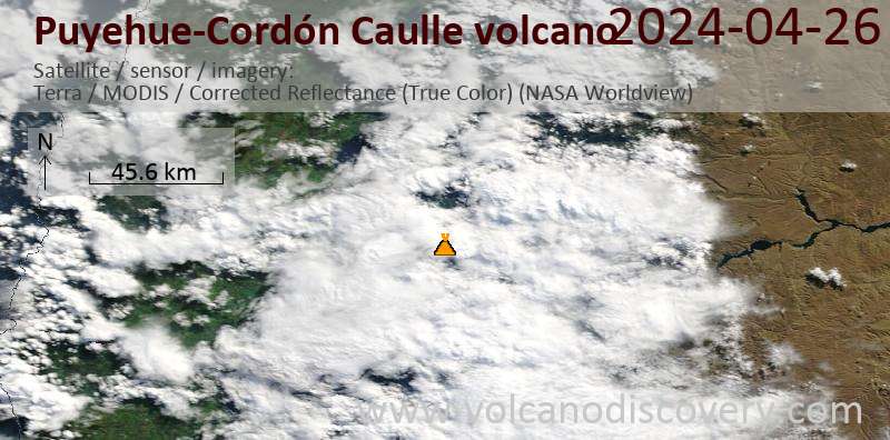 Satellite image of Puyehue-Cordón Caulle volcano on 26 Apr 2024
