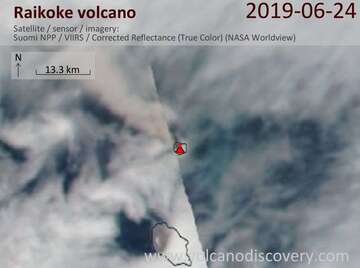 Ash plume from the volcano itself seen today via satellite