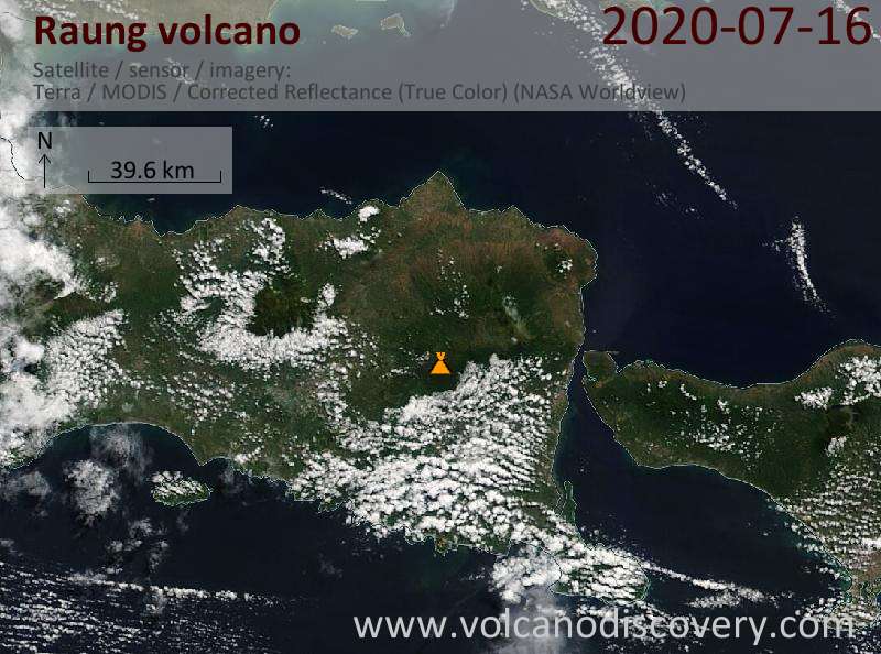 Satellite image of Raung volcano on 16 Jul 2020