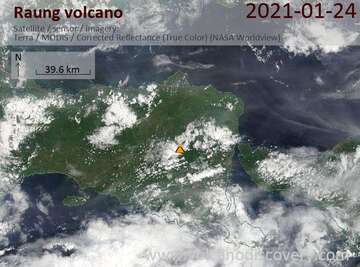Satellite image of Raung volcano on 24 Jan 2021