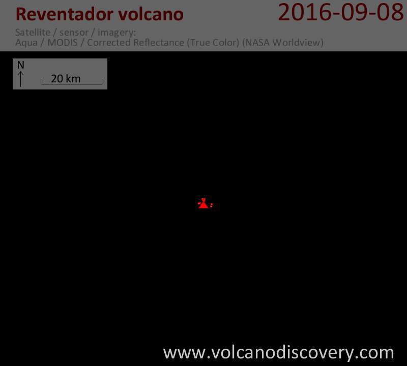 Satellite image of Reventador volcano on  8 Sep 2016