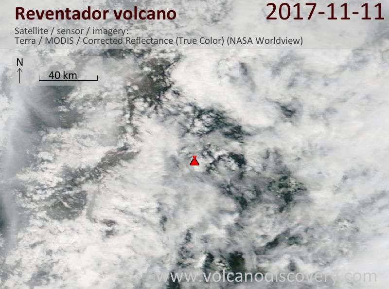 Satellite image of Reventador volcano on 11 Nov 2017