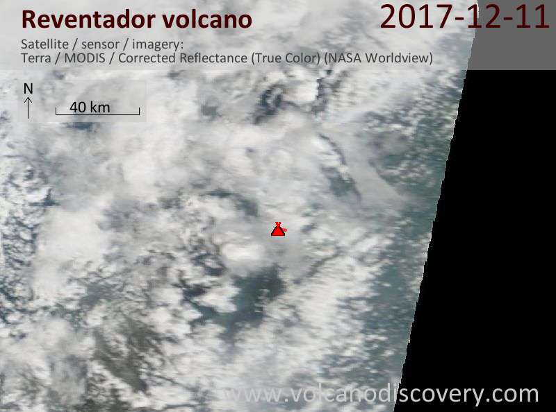 Satellite image of Reventador volcano on 11 Dec 2017