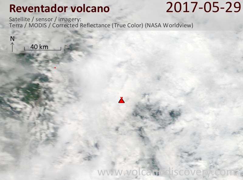 Satellite image of Reventador volcano on 30 May 2017