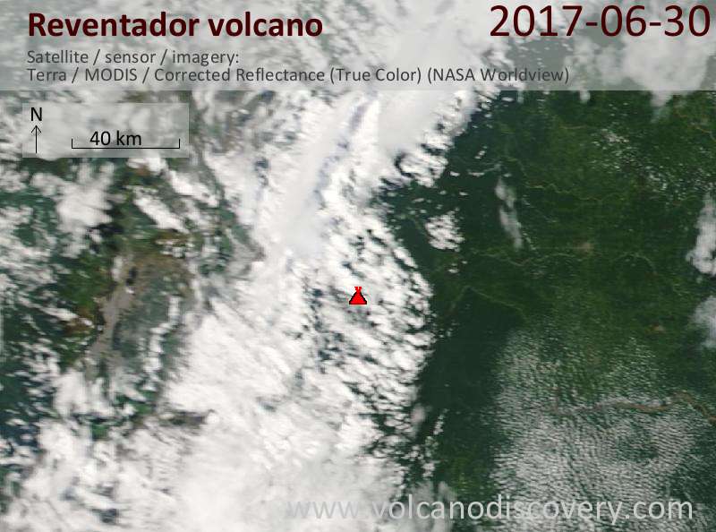 Satellite image of Reventador volcano on 30 Jun 2017