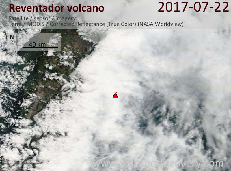 Satellite image of Reventador volcano on 22 Jul 2017
