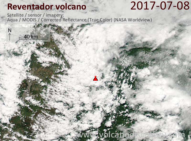Satellite image of Reventador volcano on  9 Jul 2017