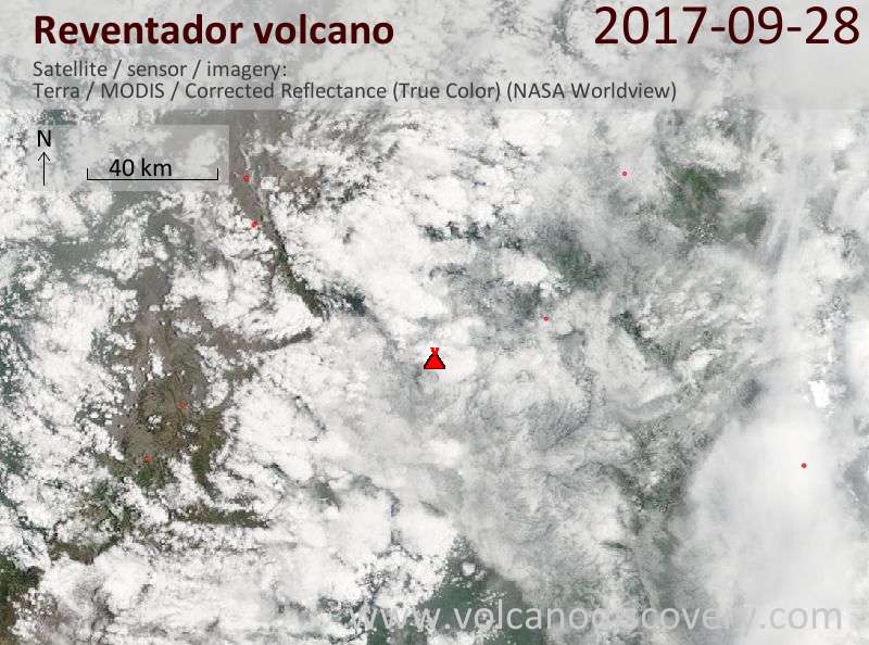 Satellite image of Reventador volcano on 28 Sep 2017