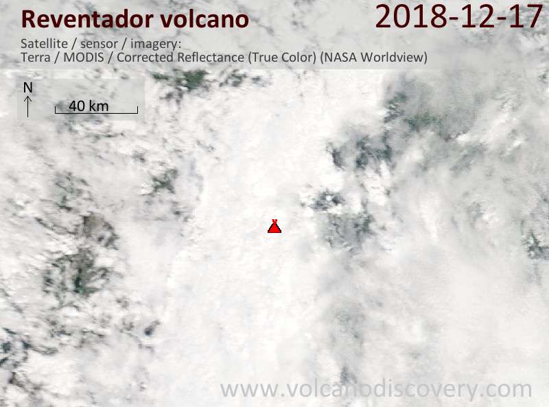Satellite image of Reventador volcano on 17 Dec 2018
