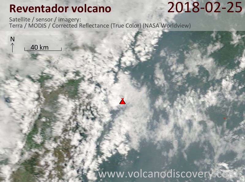Satellite image of Reventador volcano on 25 Feb 2018