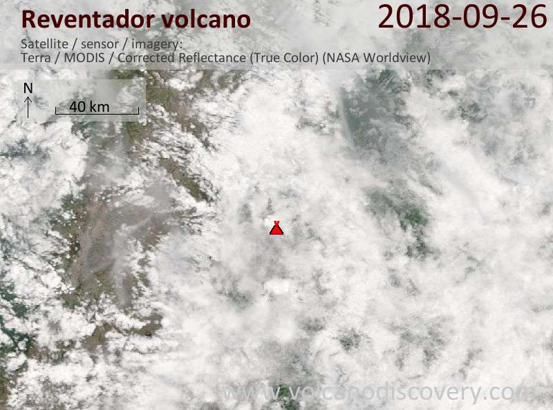 Satellite image of Reventador volcano on 26 Sep 2018