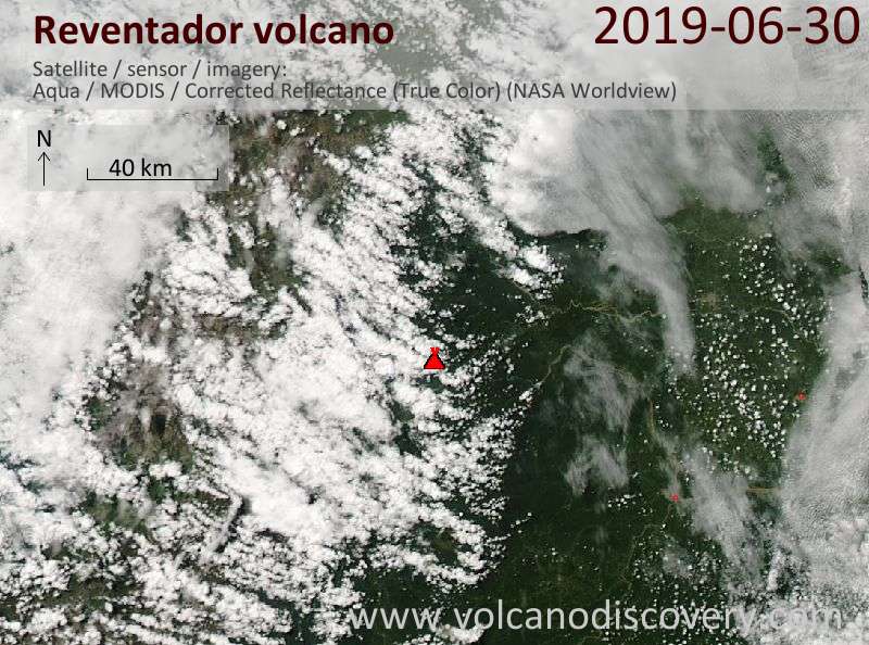 Satellite image of Reventador volcano on 30 Jun 2019