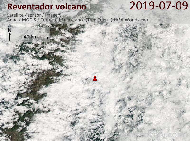 Спутниковое изображение вулкана Reventador  9 Jul 2019