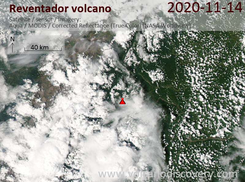 Satellite image of Reventador volcano on 14 Nov 2020
