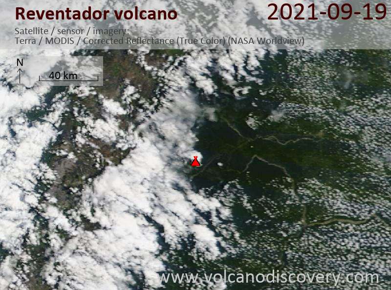 Satellite image of Reventador volcano on 20 Sep 2021