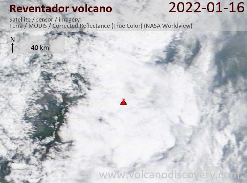 Satellite image of Reventador volcano on 17 Jan 2022