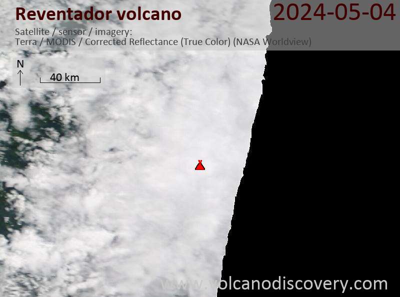 Satellite image of Reventador volcano on  4 May 2024