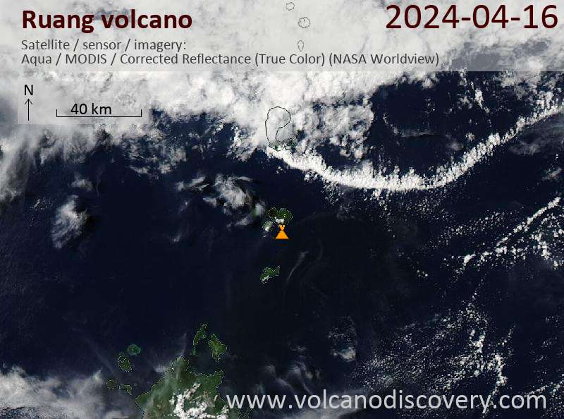 Satellite image of Ruang volcano on 16 Apr 2024