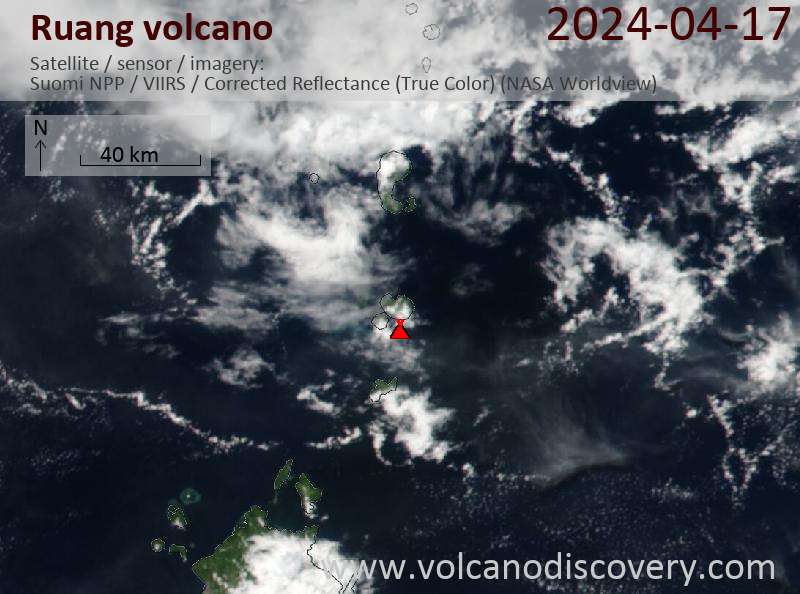 Satellite image of Ruang volcano on 17 Apr 2024