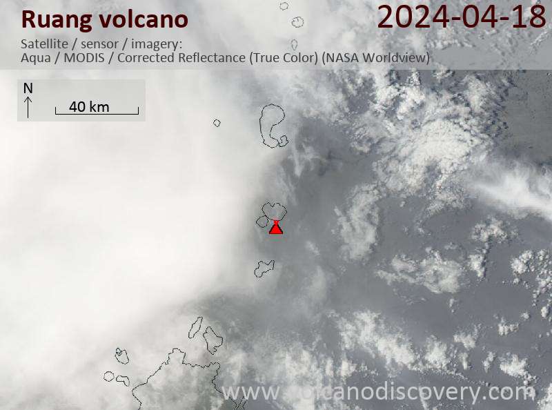 Satellite image of Ruang volcano on 18 Apr 2024