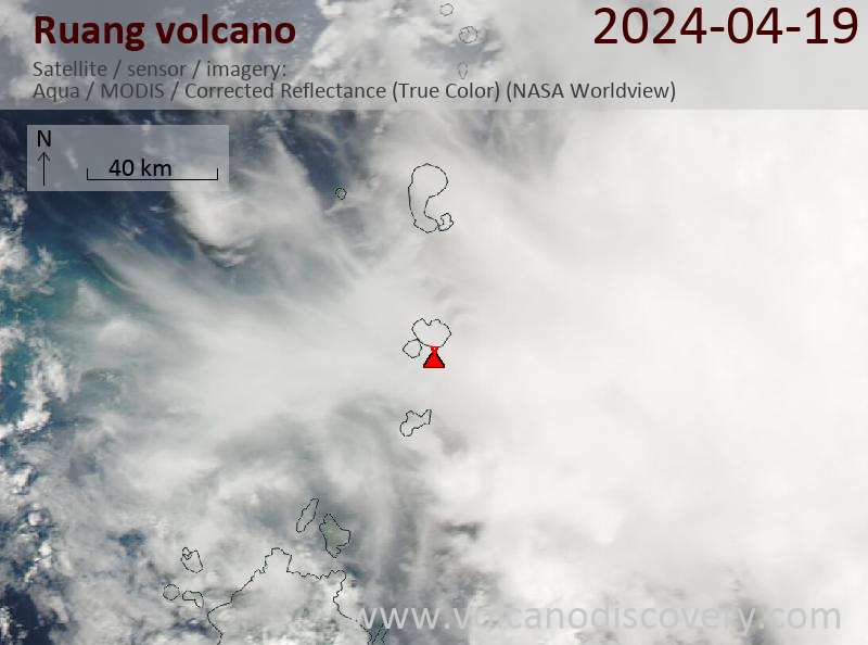 Спутниковое изображение вулкана Ruang 20 Apr 2024