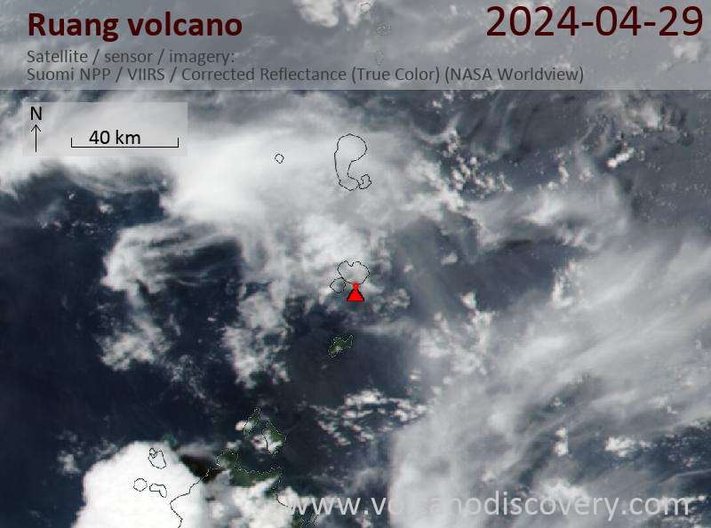 Satellite image of Ruang volcano on 29 Apr 2024