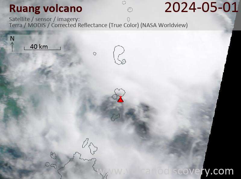 Satellitenbild des Ruang Vulkans am  1 May 2024