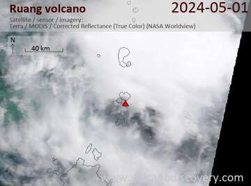 Satellite image of Ruang volcano on  1 May 2024