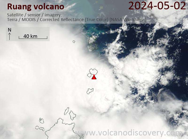 Satellitenbild des Ruang Vulkans am  2 May 2024