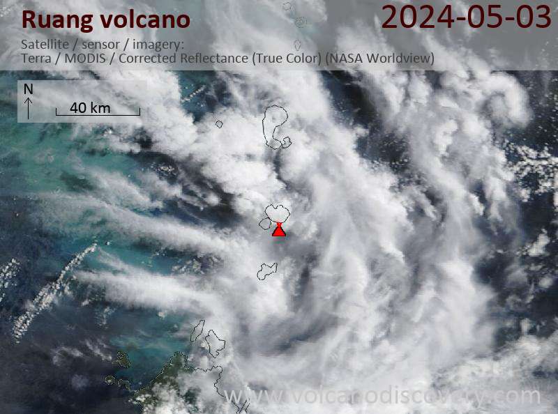 Satellite image of Ruang volcano on  4 May 2024