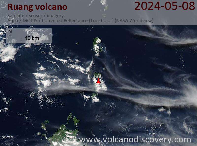 Satellitenbild des Ruang Vulkans am  9 May 2024