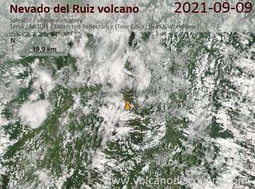 Satellite image of Nevado del Ruiz volcano on 11 Sep 2021