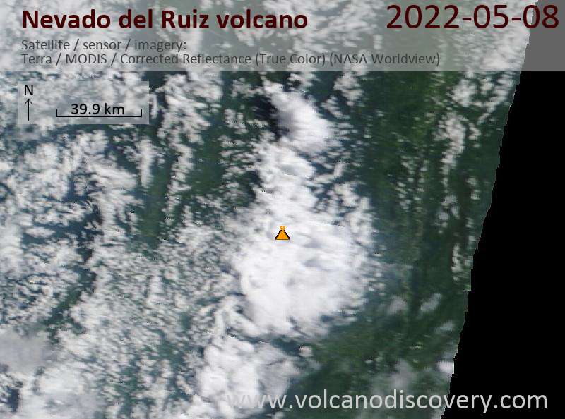 Satellite image of Nevado del Ruiz volcano on  8 May 2022
