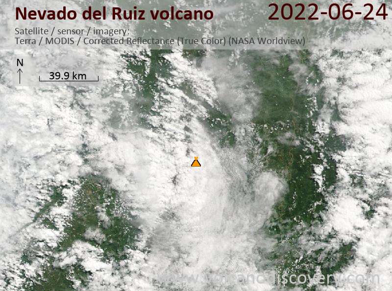Satellite image of Nevado del Ruiz volcano on 24 Jun 2022