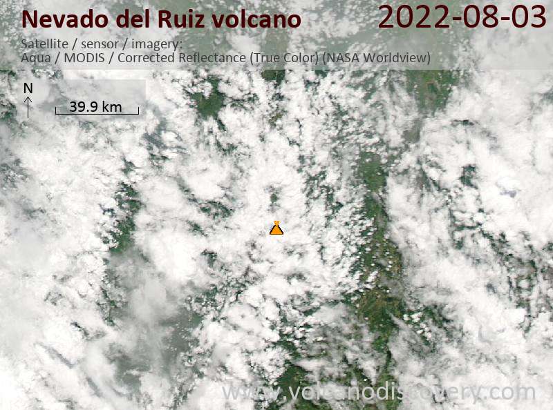 Satellite image of Nevado del Ruiz volcano on  3 Aug 2022